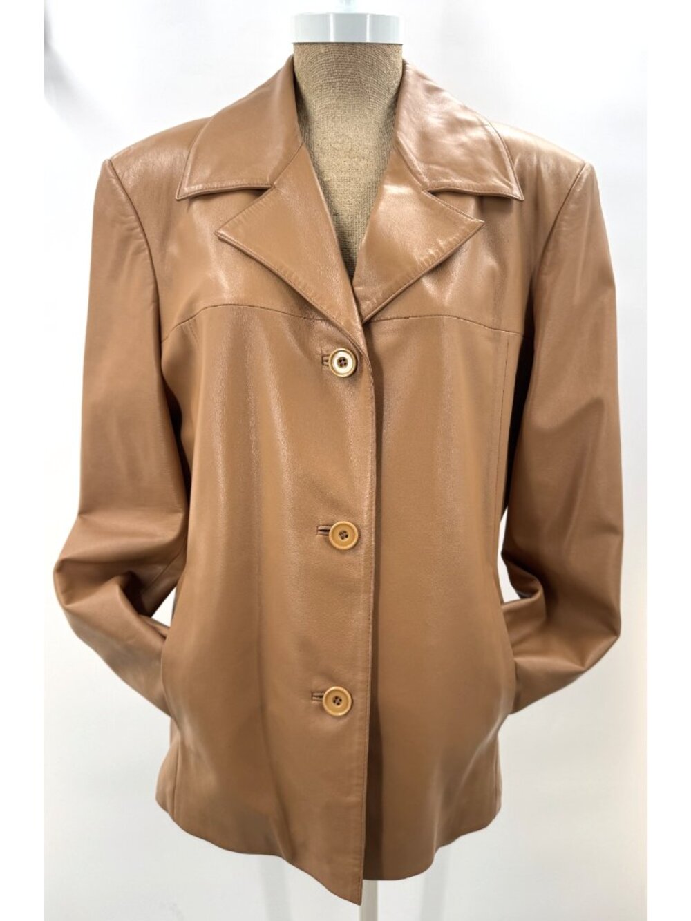 Vintage Camel Brown Napa Lamb Leather Blazer Jacket Coat Pockets Buttons Sz XL